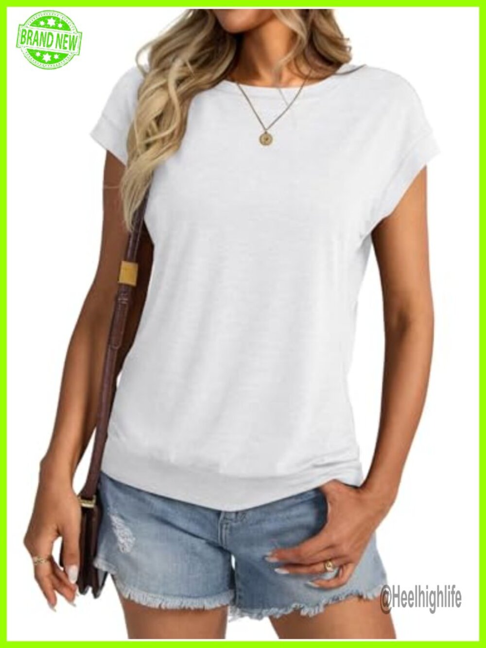 Womens Crewneck Cap Sleeve T-Shirt Banded Bottom Loose Fit Top
